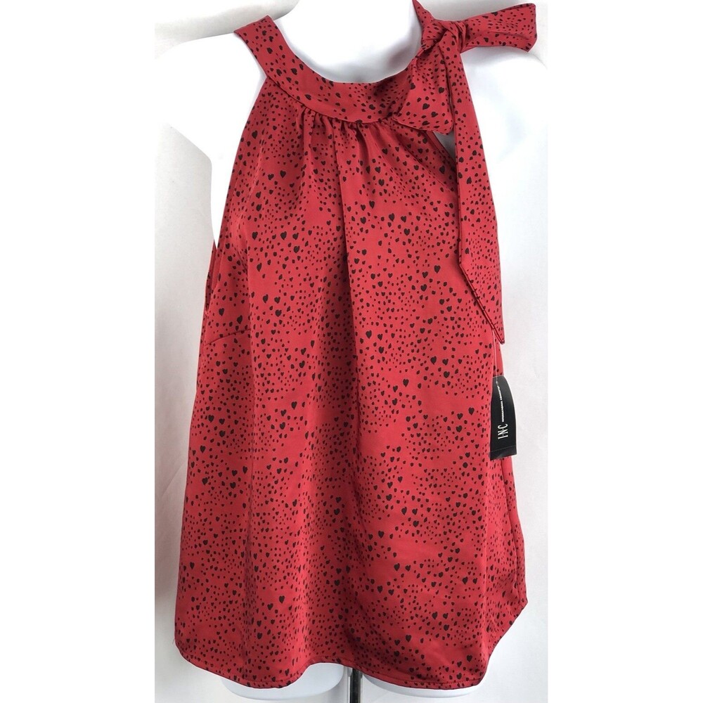 NWT Ink Satin Halter Top M Red/Blk Geometric Bow Tie Neck Sleeveless Y2K